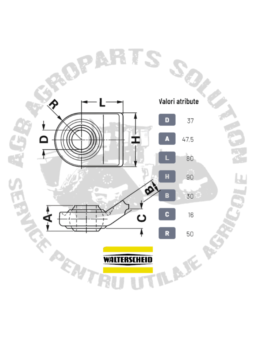 Cap articulatie sferica tirant CAT3 John Deere Walterscheid G200225 308806 308764